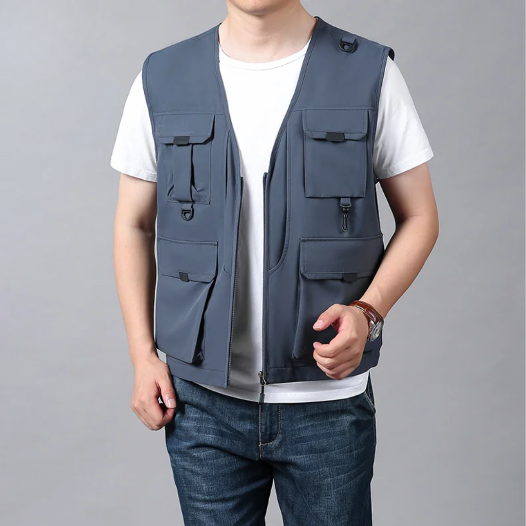 Gilet cargo sans manches multi-poches kaki