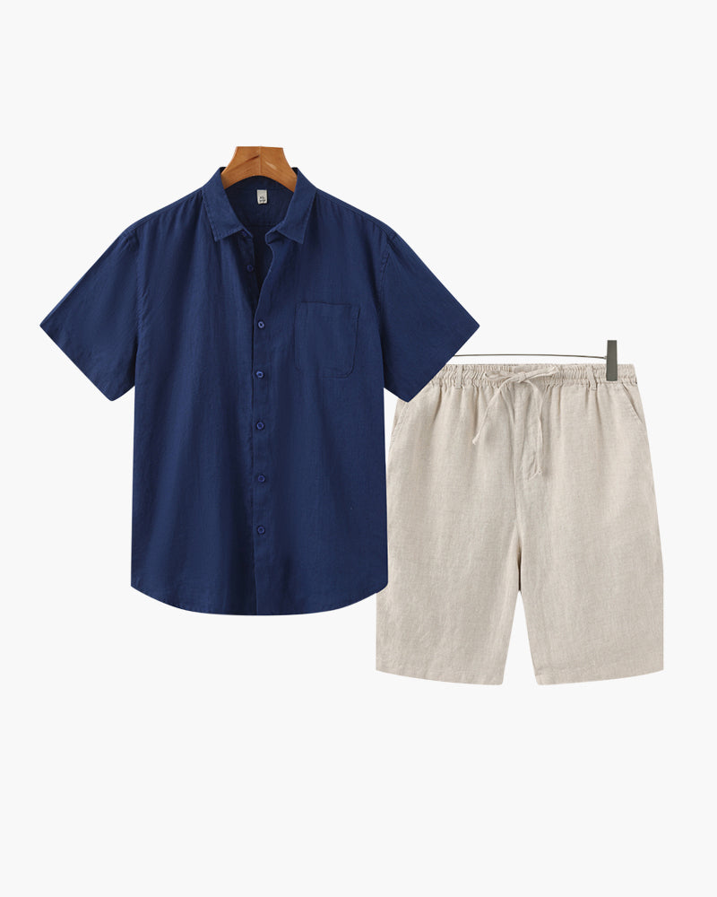 Ensemble chemise en lin et short décontracté d'été coordonné homme – Villenave