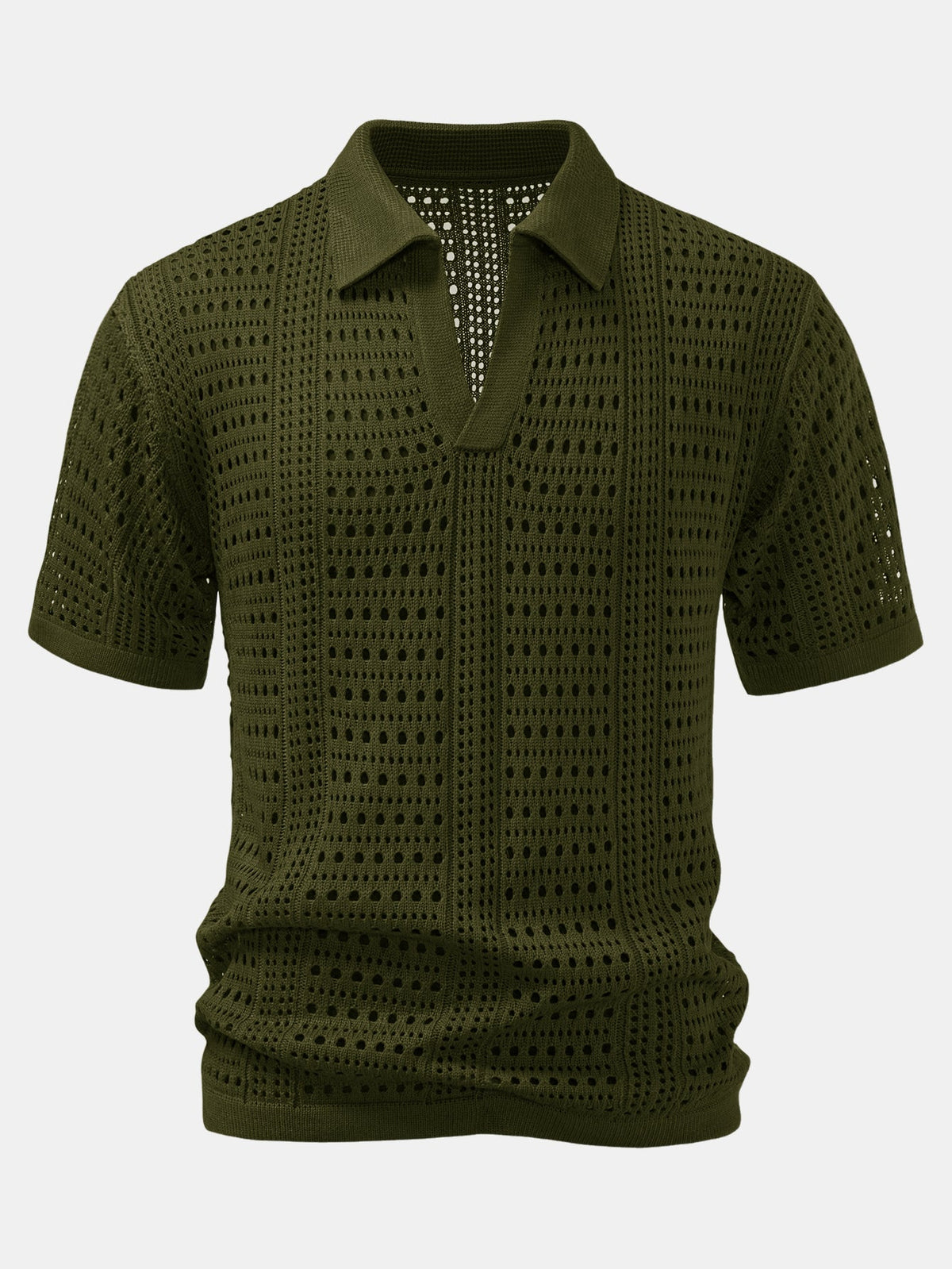 Polo col V en maille ajourée
