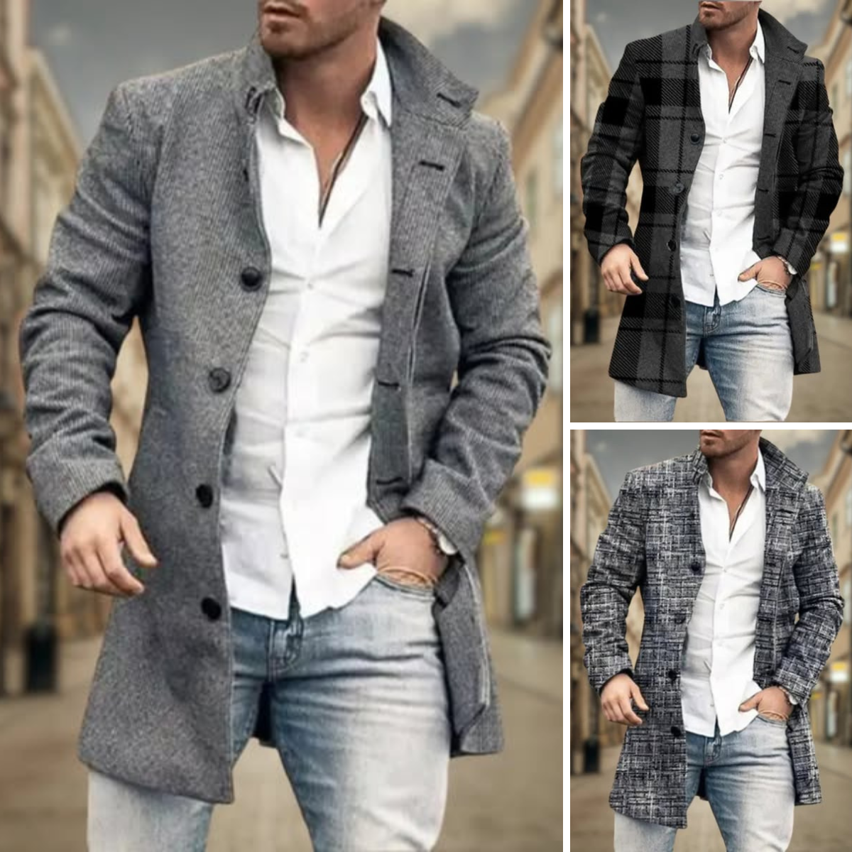Manteau élégant en lainage coupe droite à carreaux homme – Questembert