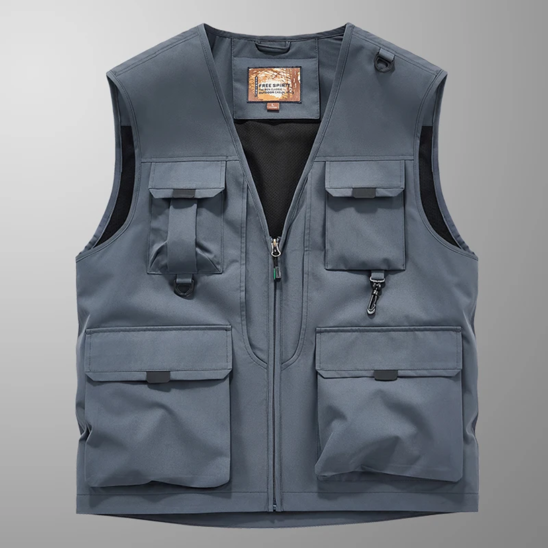 Gilet cargo sans manches multi-poches kaki