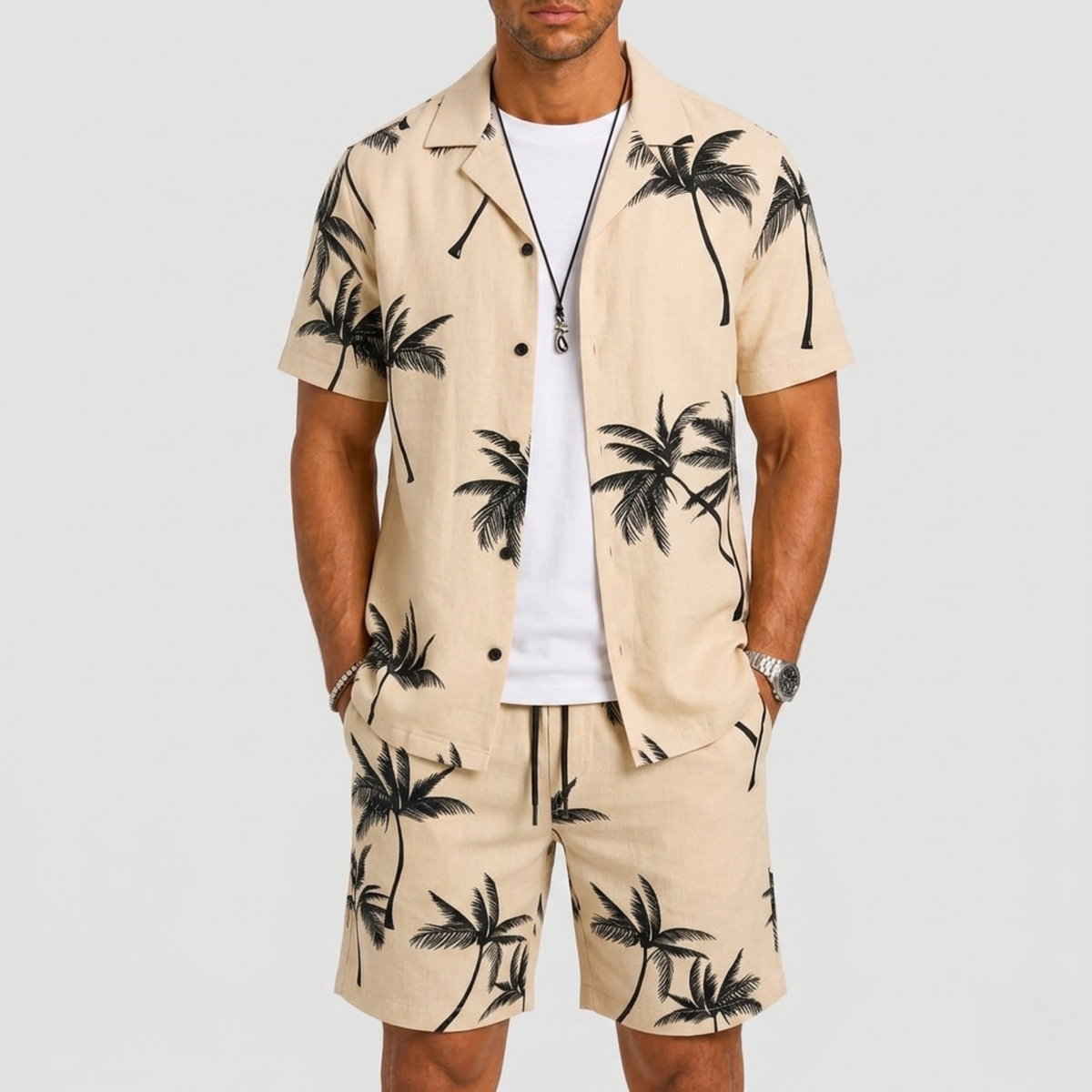 Ensemble chemise et short tropical manches courtes d'été pour vacances homme – Preignac