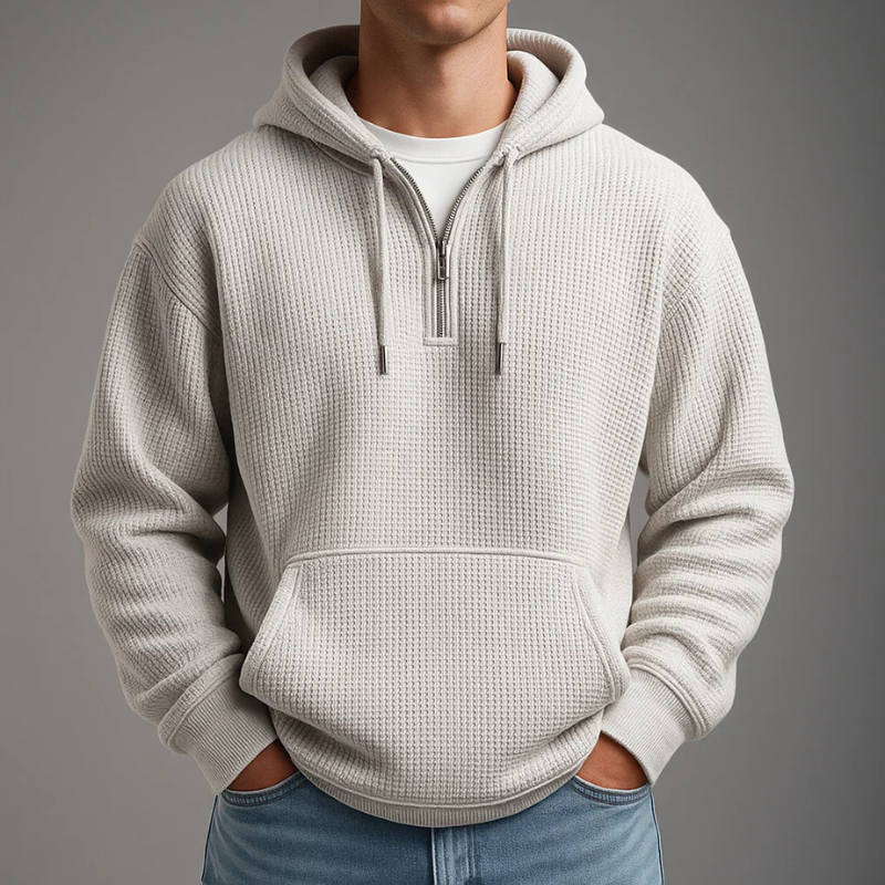 Sweat à capuche demi-zip maille gaufrée