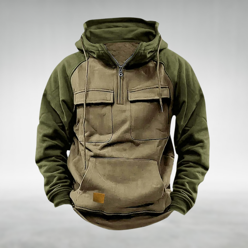 Sweat à capuche demi-zip bicolore