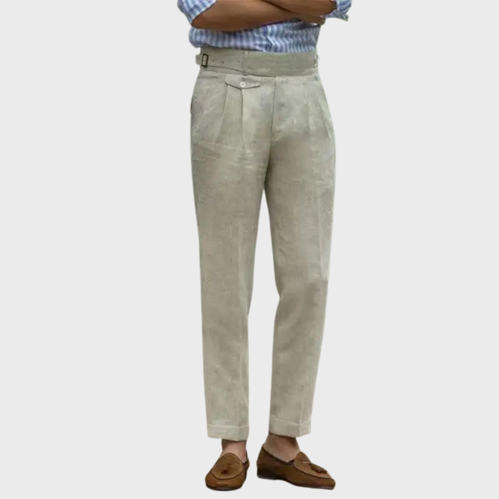 Pantalon en lin taille haute coupe tailleur élégant décontracté homme – Bazas