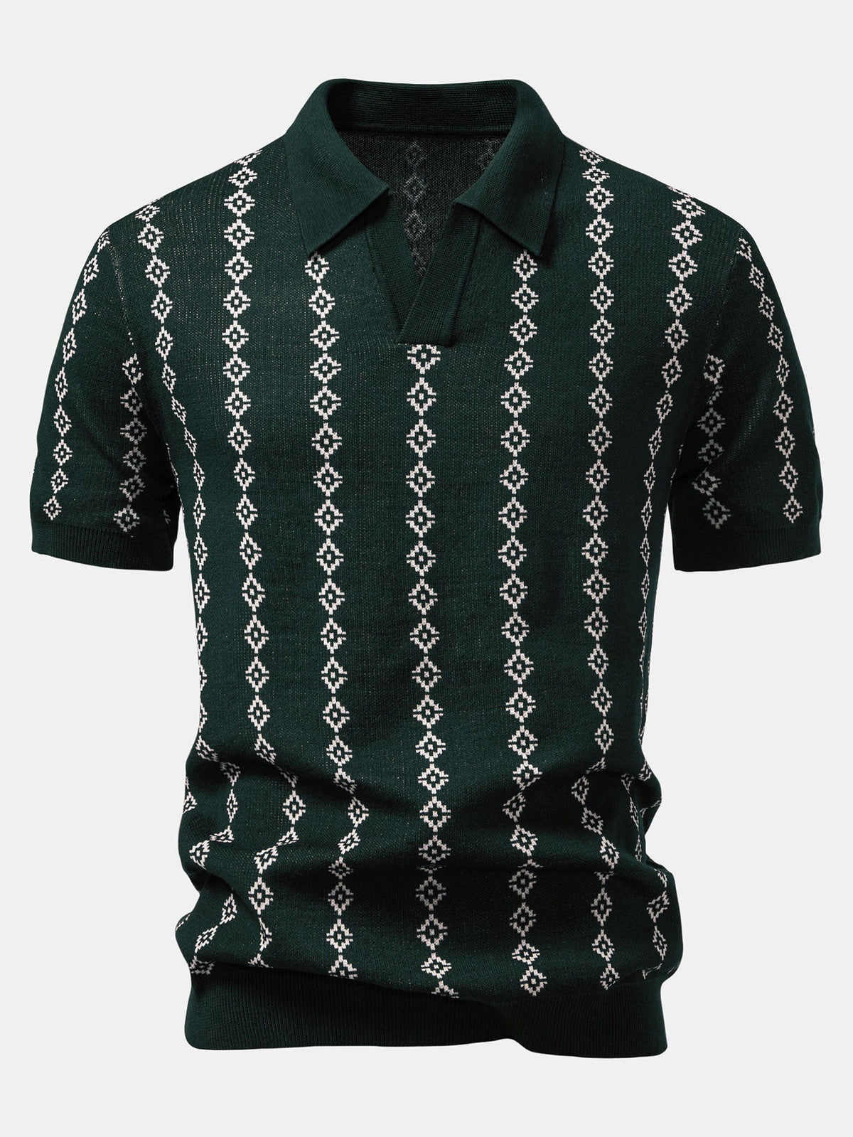 Polo maille motif losanges col ouvert