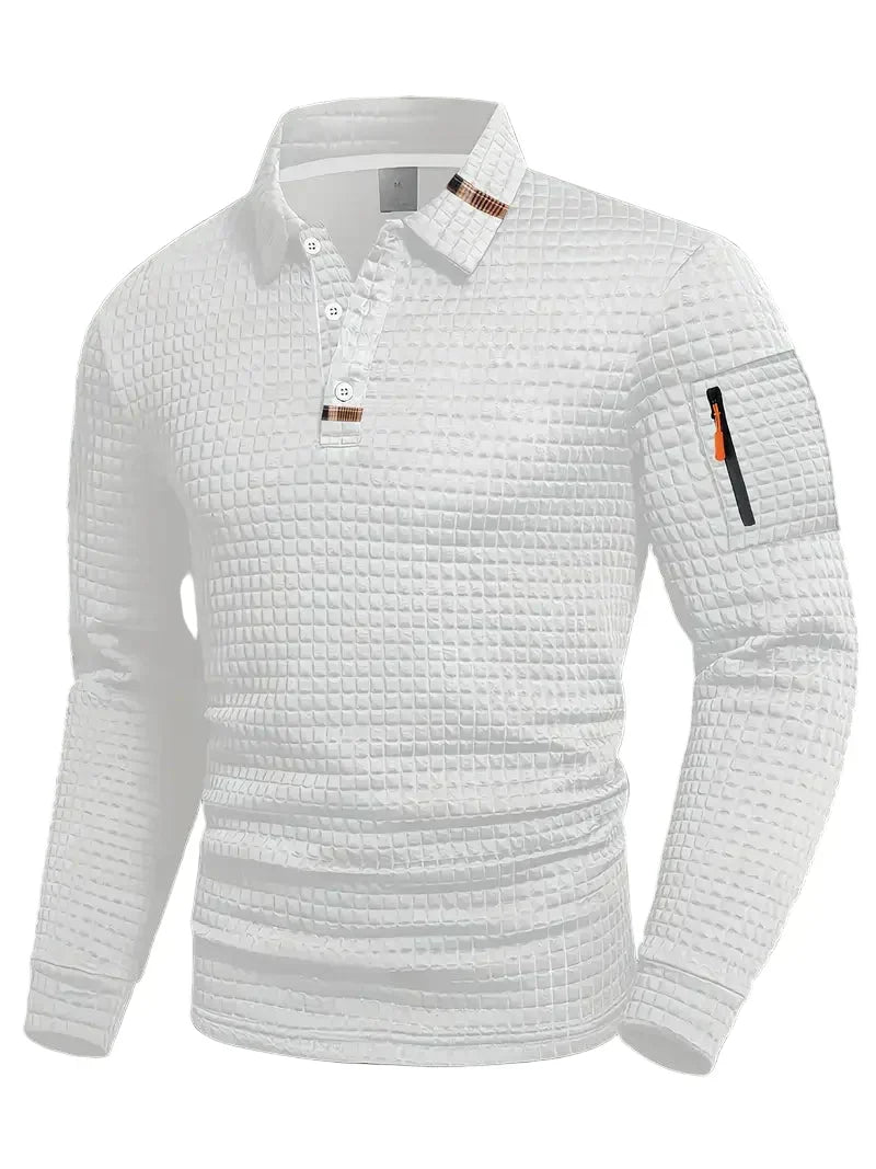 Polo manches longues texturé à poche zippée