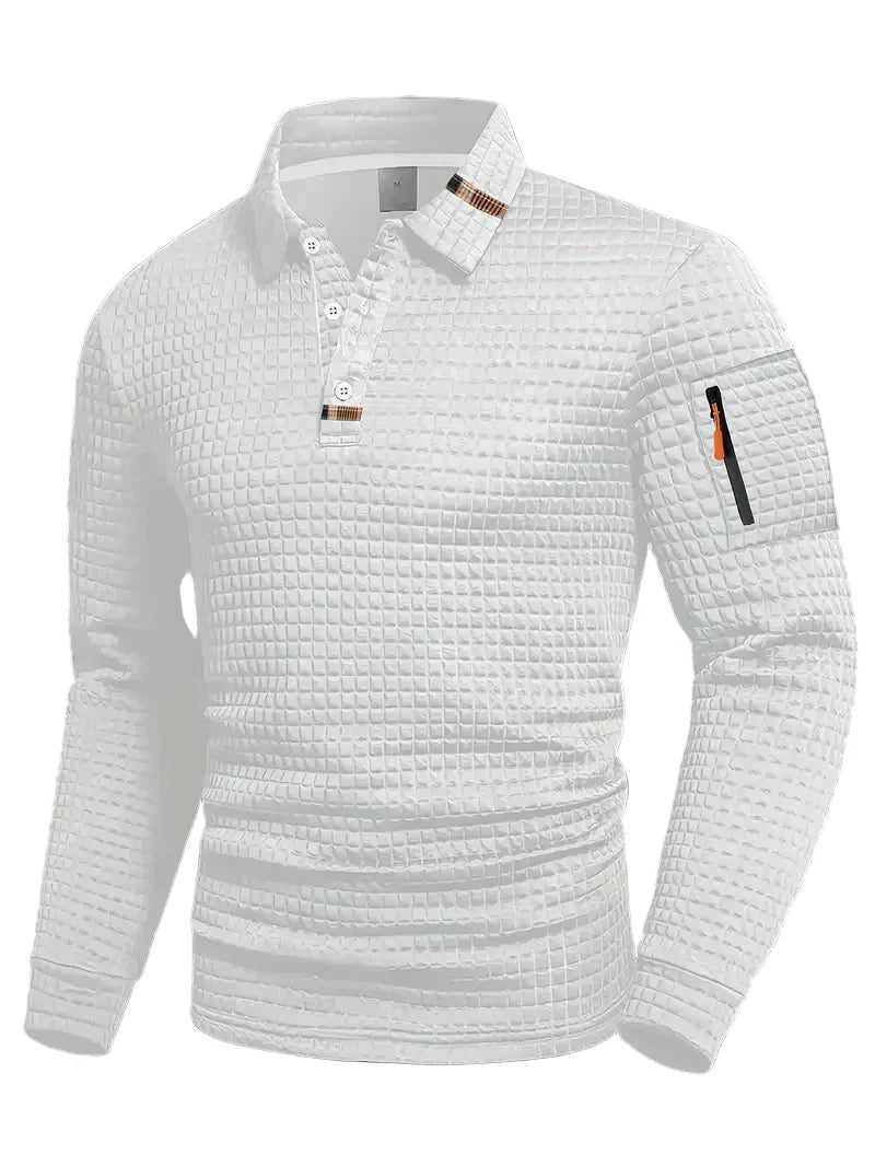 Polo manches longues en maille gaufrée