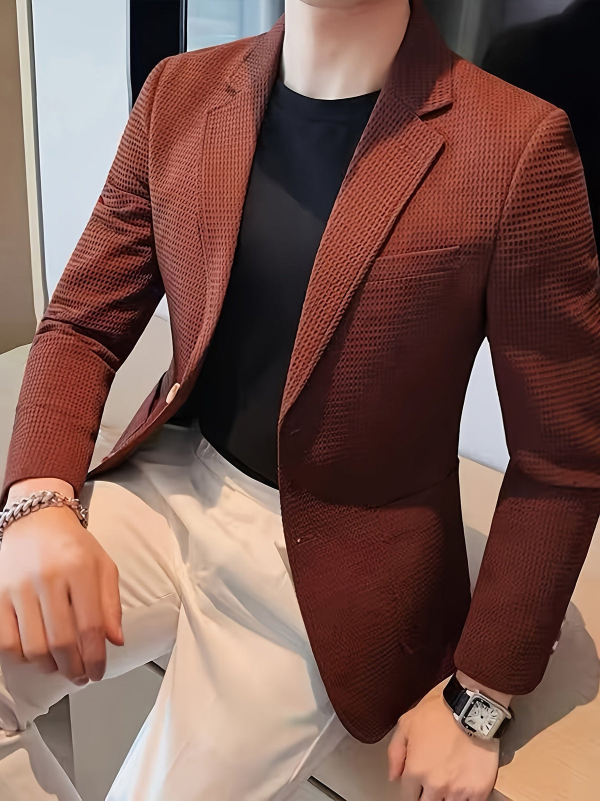 Blazer en maille texturée col à revers