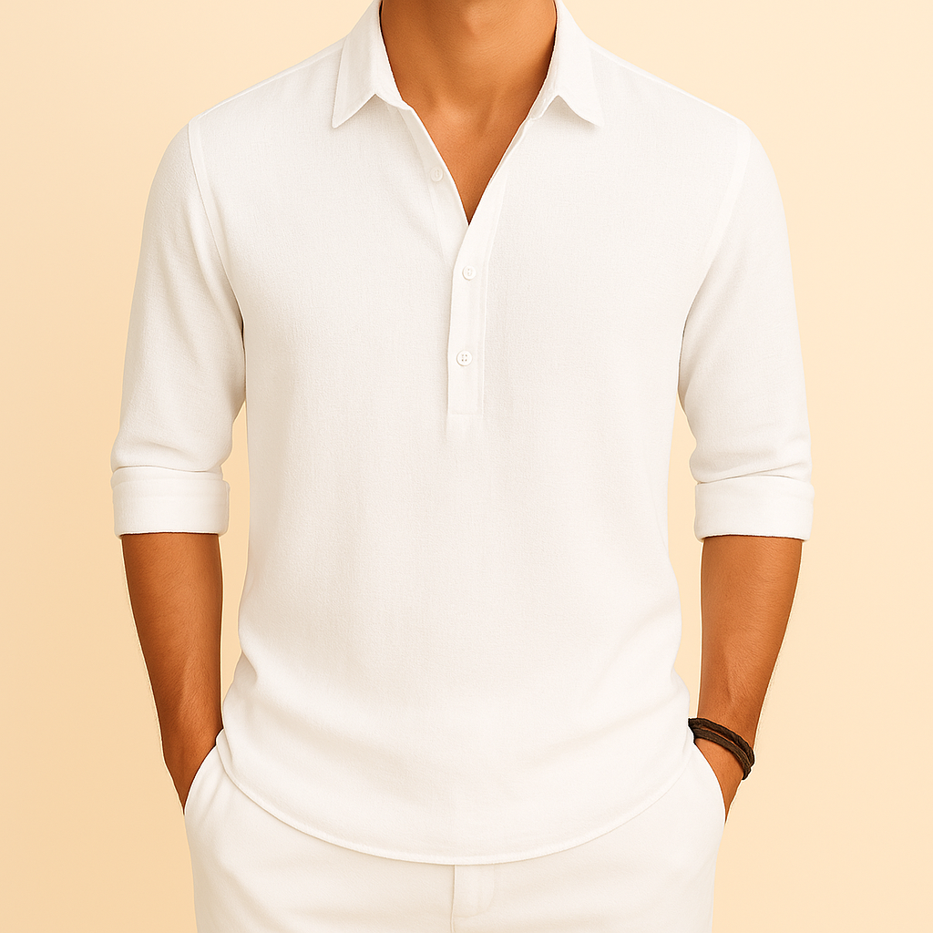 Polo manches longues coupe décontractée col boutonné tissu texturé homme – Lillebonne