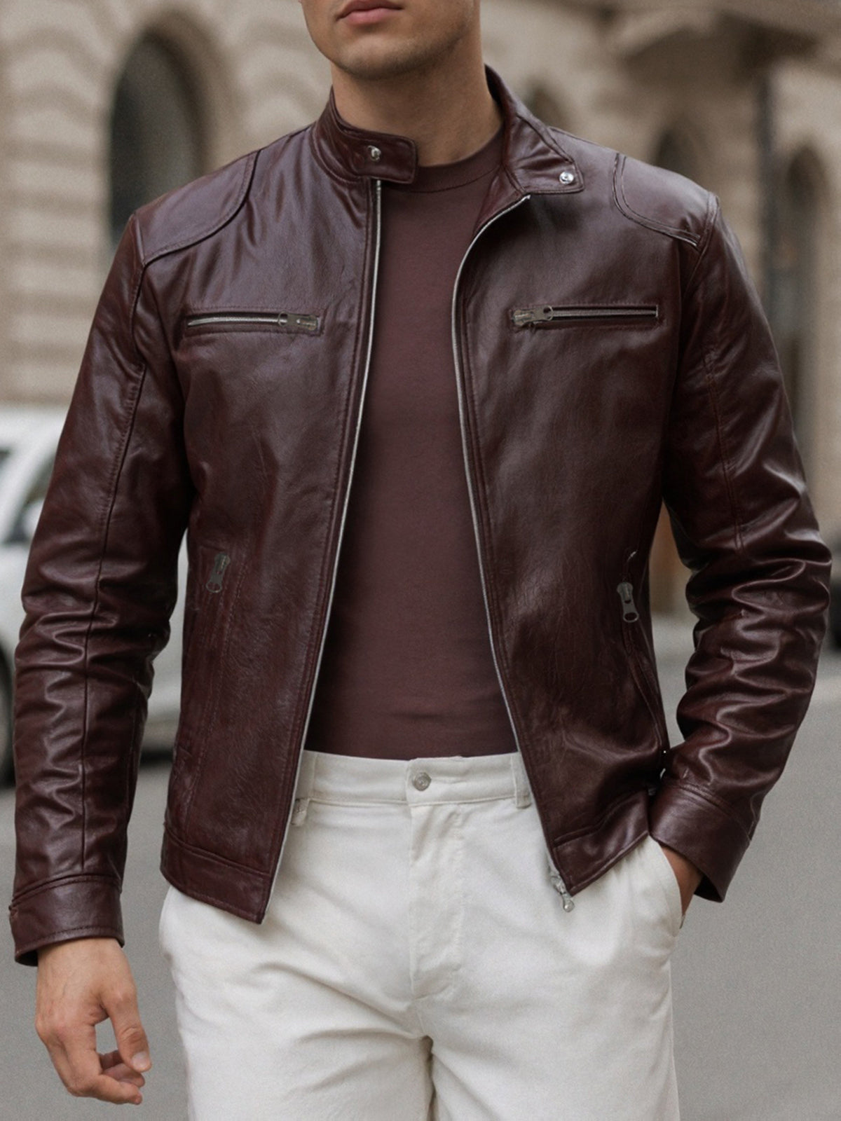 Veste zippée à col montant unie