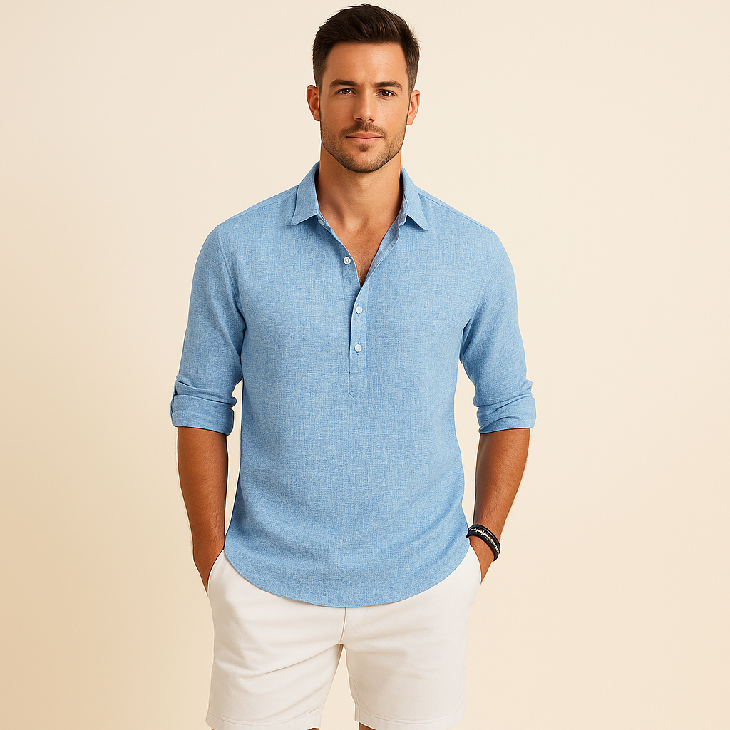 Polo manches longues coupe décontractée col boutonné tissu texturé homme – Lillebonne