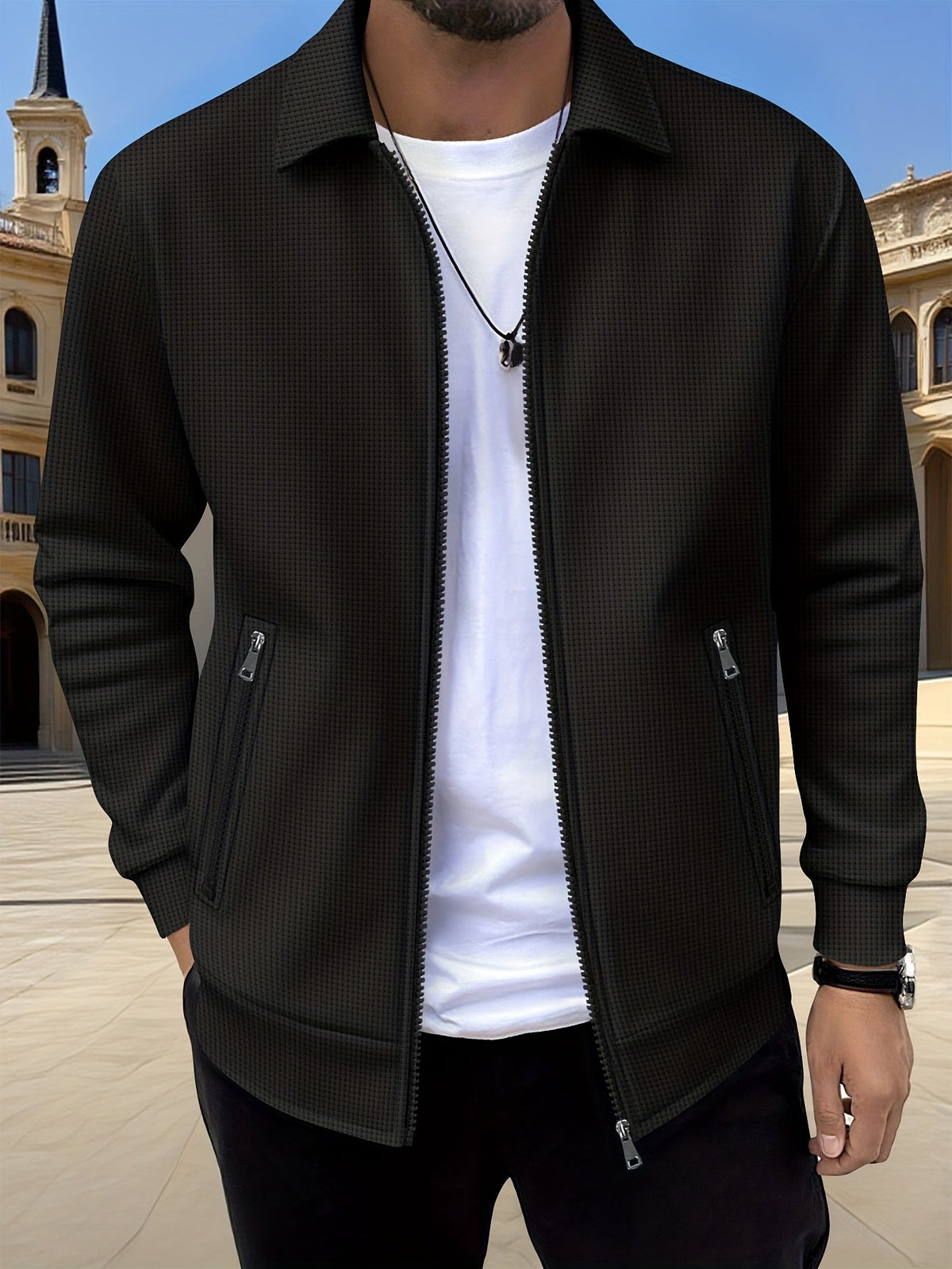 Veste zippée unie à col à revers