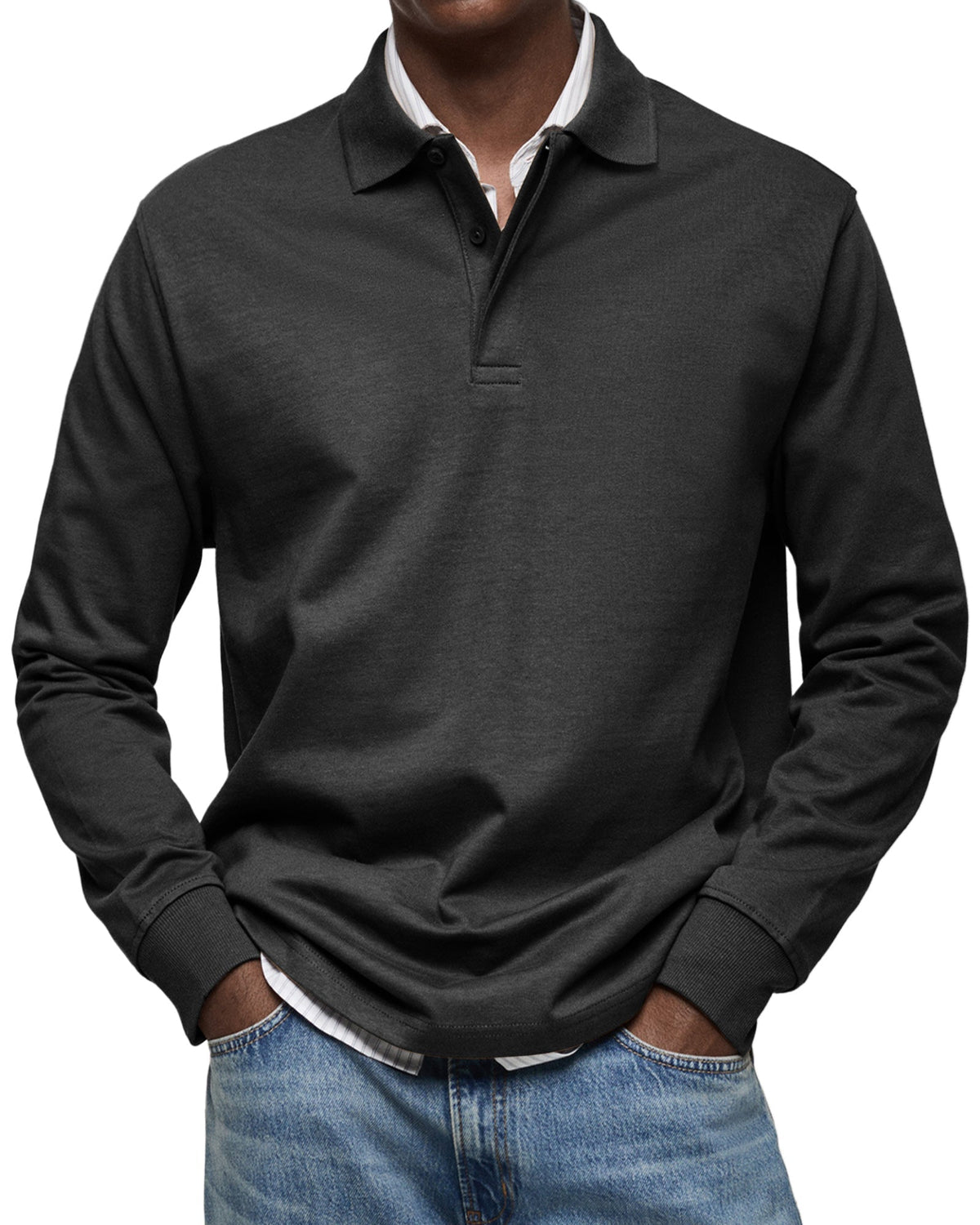 Polo à manches longues en maille fine col polo homme – Palais-Royal