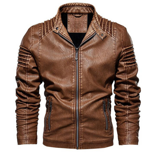 Blouson effet cuir marron épaules nervurées