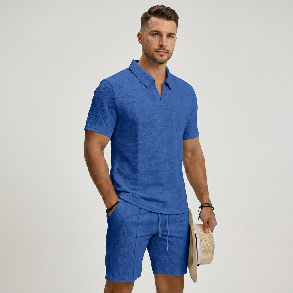 Ensemble d'été chemise jacquard légère et short assorti homme – Locronan