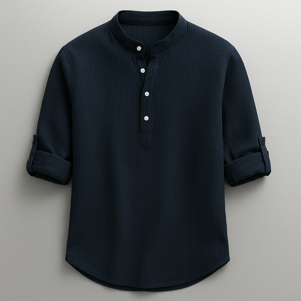 Chemise col mao maille gaufrée