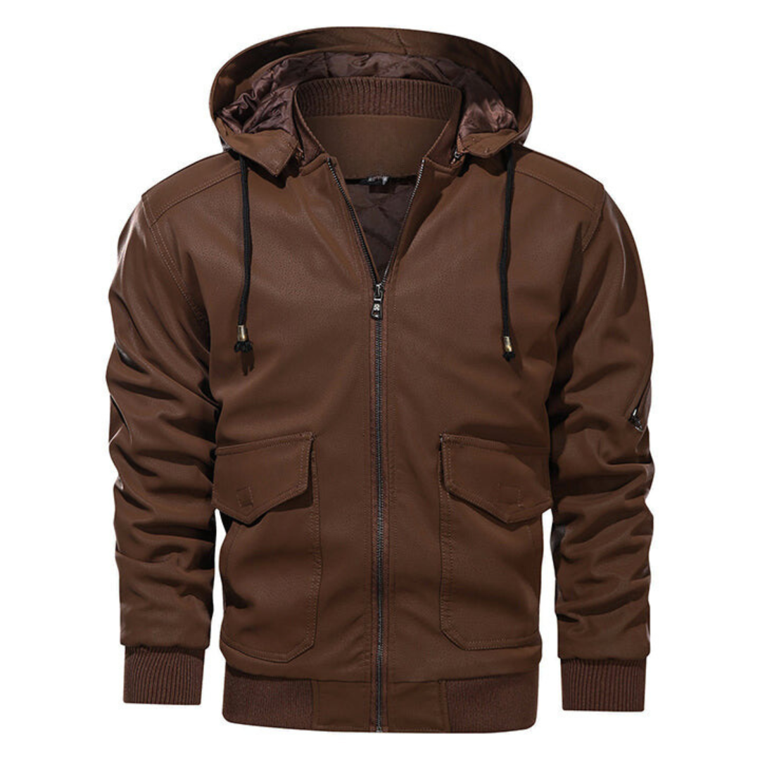 Veste effet cuir marron légèrement brillante