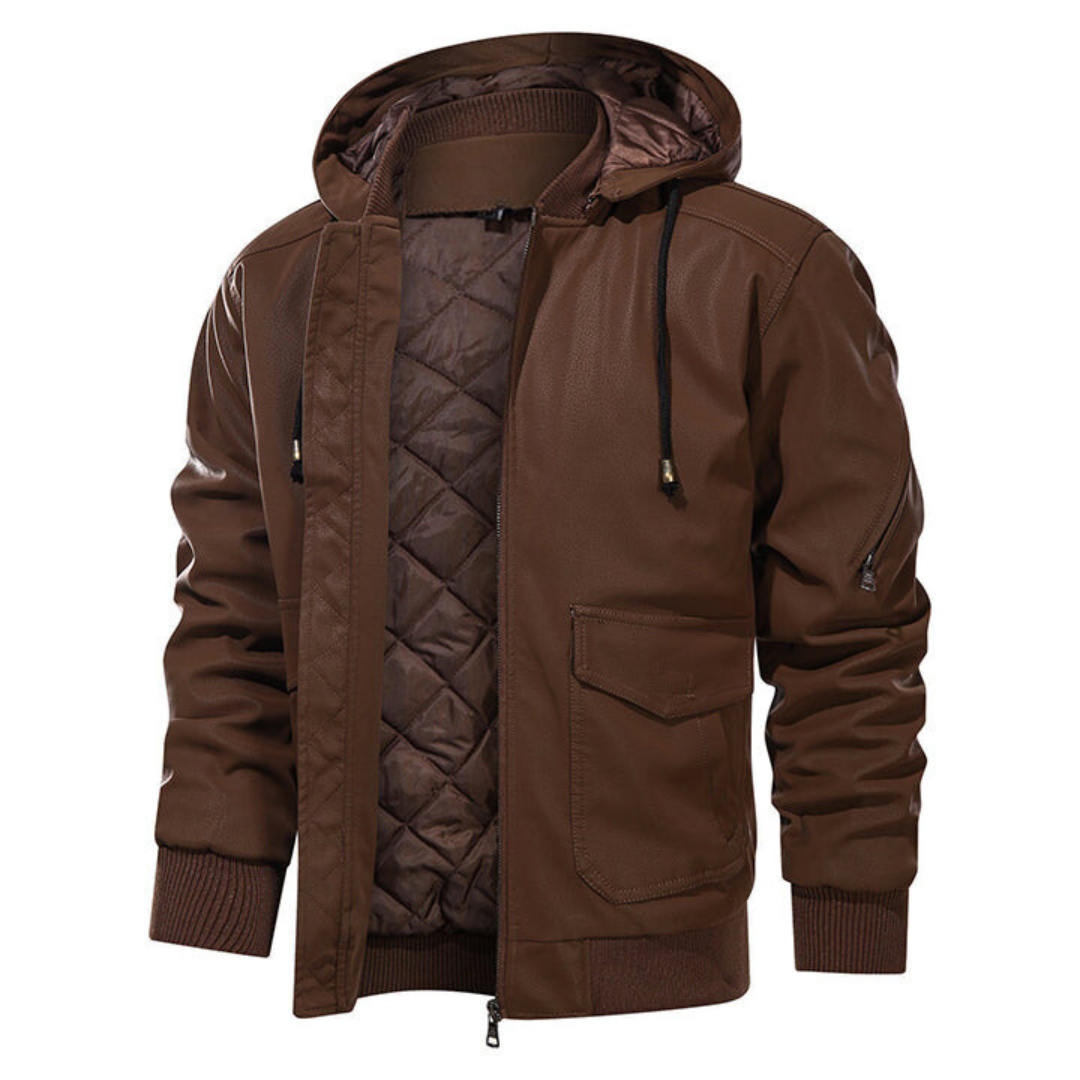 Veste effet cuir marron légèrement brillante