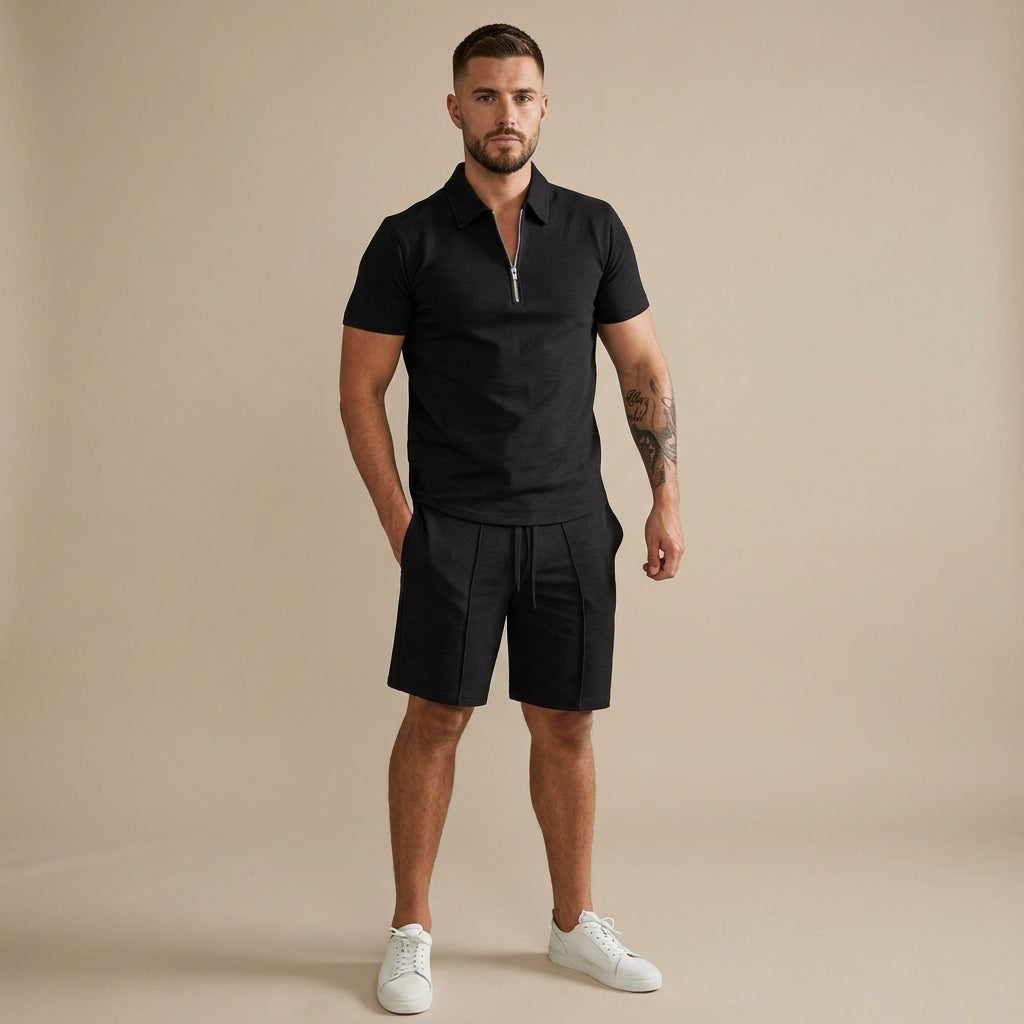 Ensemble deux pièces polo zippé et short assorti d'été homme – Landéda