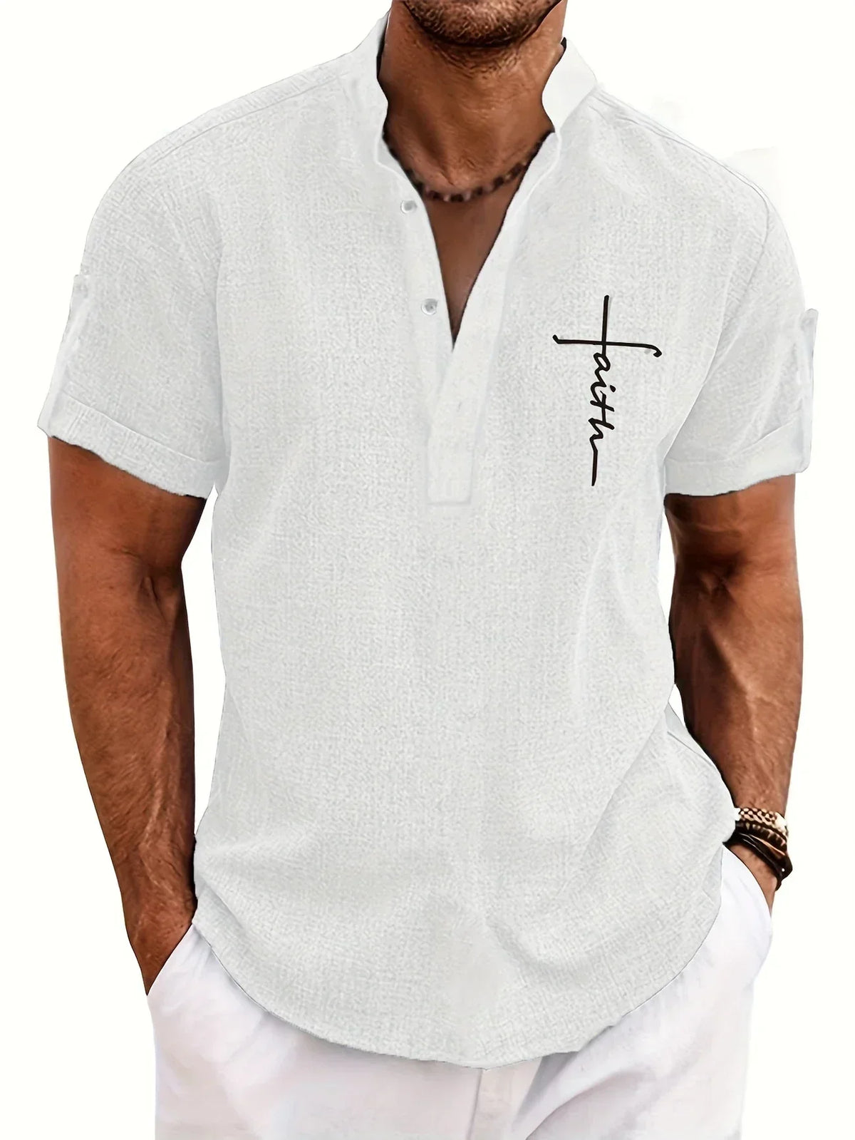 Chemise à col montant en tissu texturé