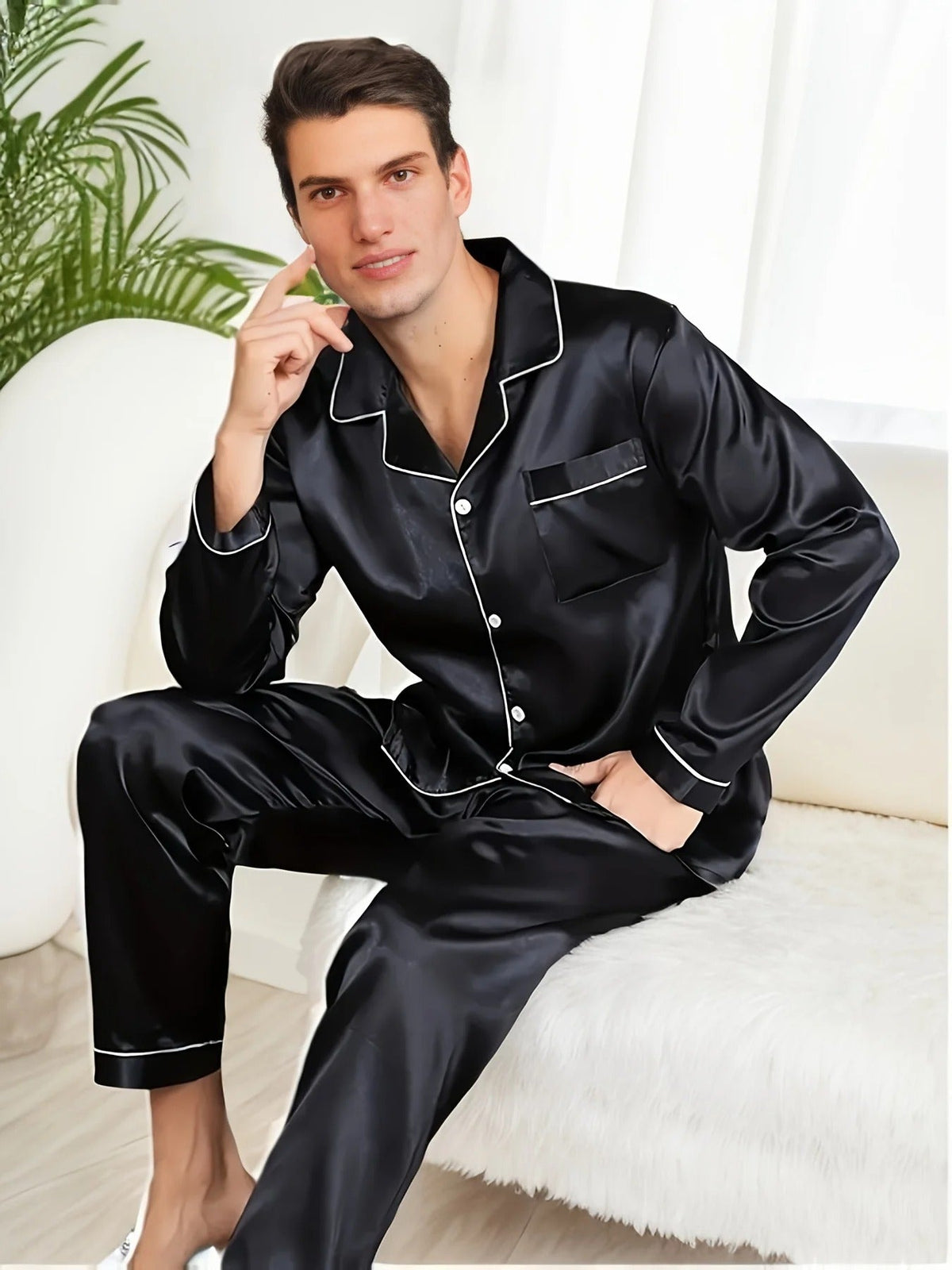 Pyjama en coton et soie finition satinée à la finition soignée homme – Aups