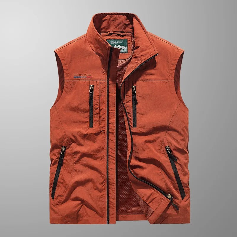 Gilet sans manches multipoches zippé col montant