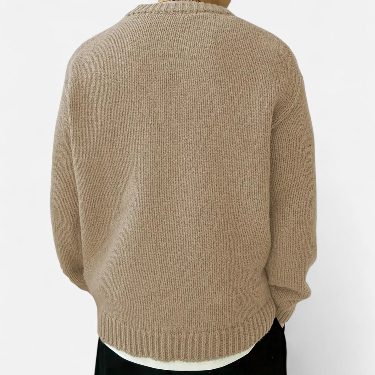Pull col rond uni coupe classique confort des saisons fraîches homme – Hautefort