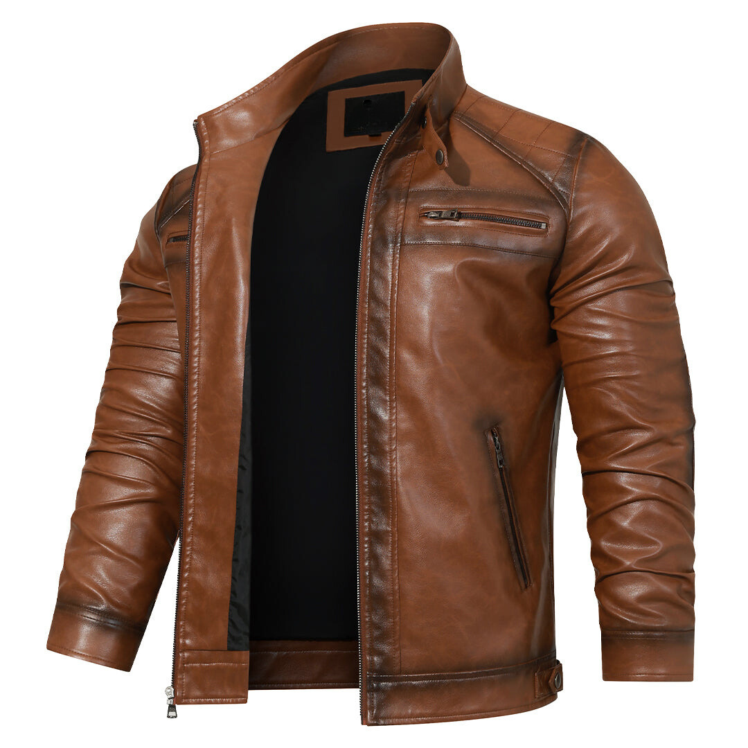 Veste effet cuir marron légèrement lustrée