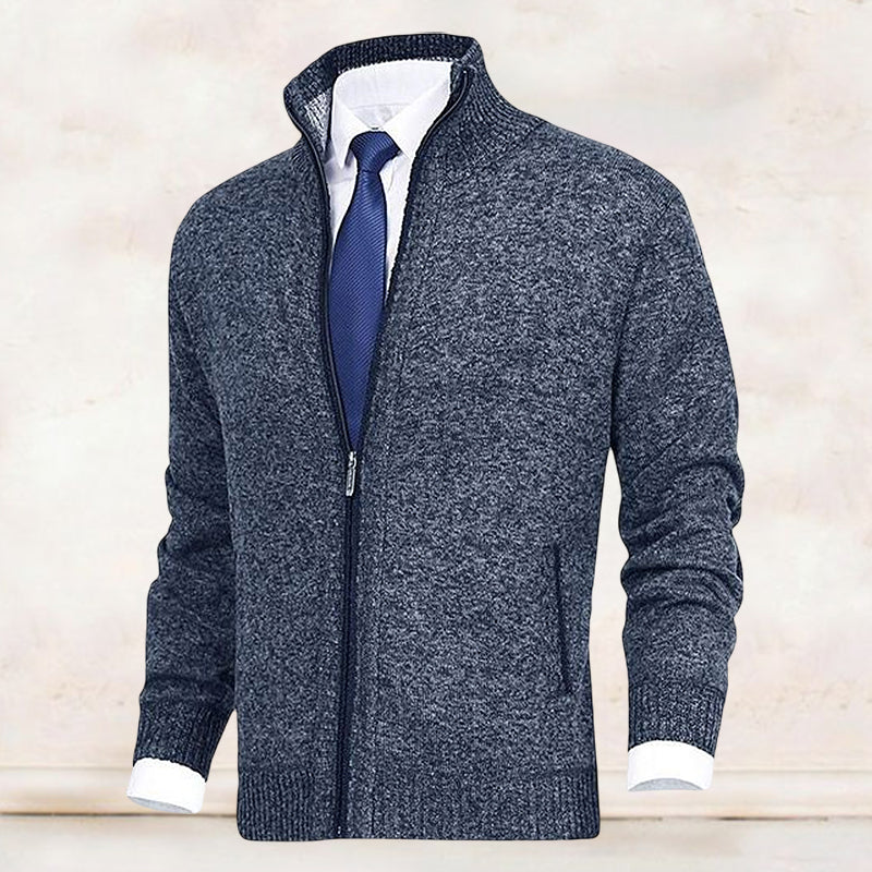 Cardigan zippé à col montant en maille au style intemporel homme – Bleu