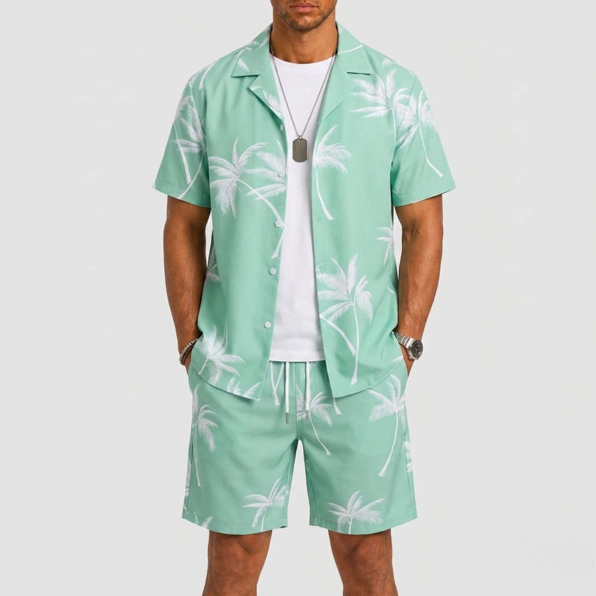 Ensemble chemise et short tropical manches courtes d'été pour vacances homme – Preignac