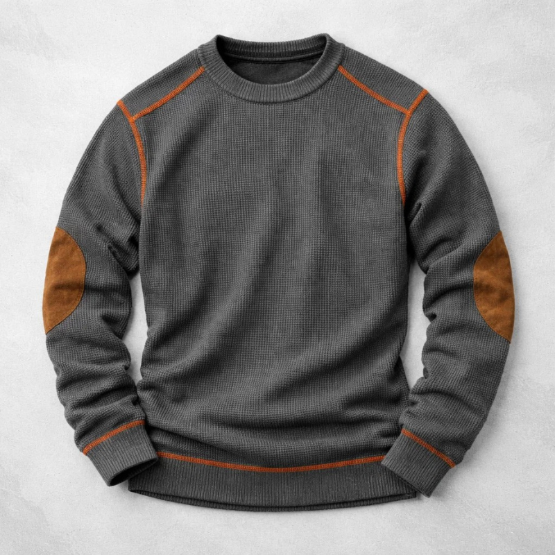 Pull gaufré col rond à coudières