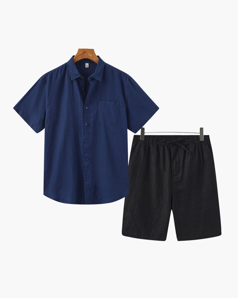Ensemble chemise en lin et short décontracté d'été coordonné homme – Villenave