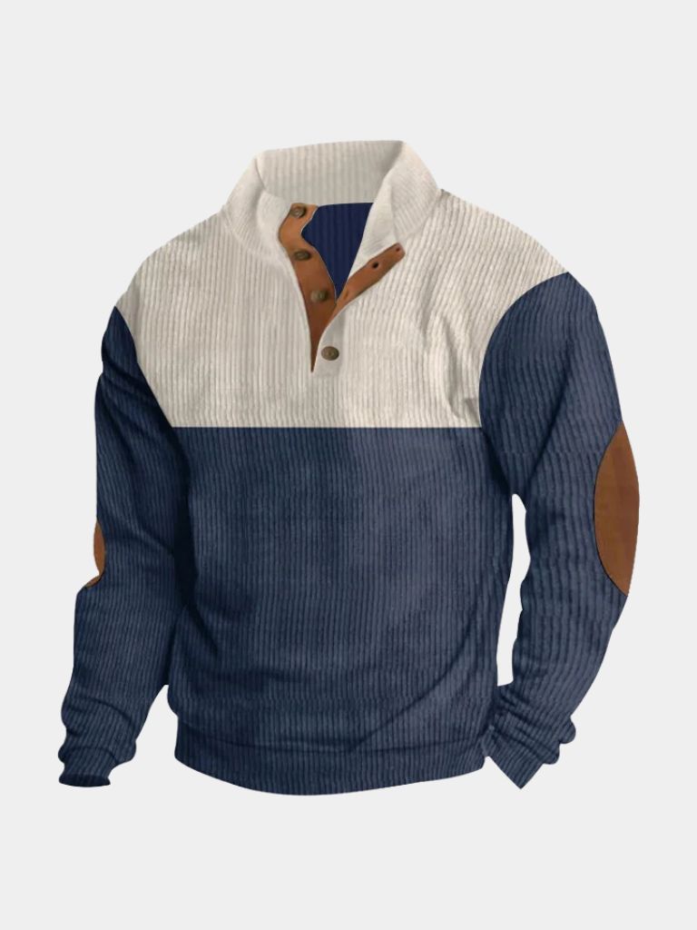 Pull col boutonné velours côtelé bicolore