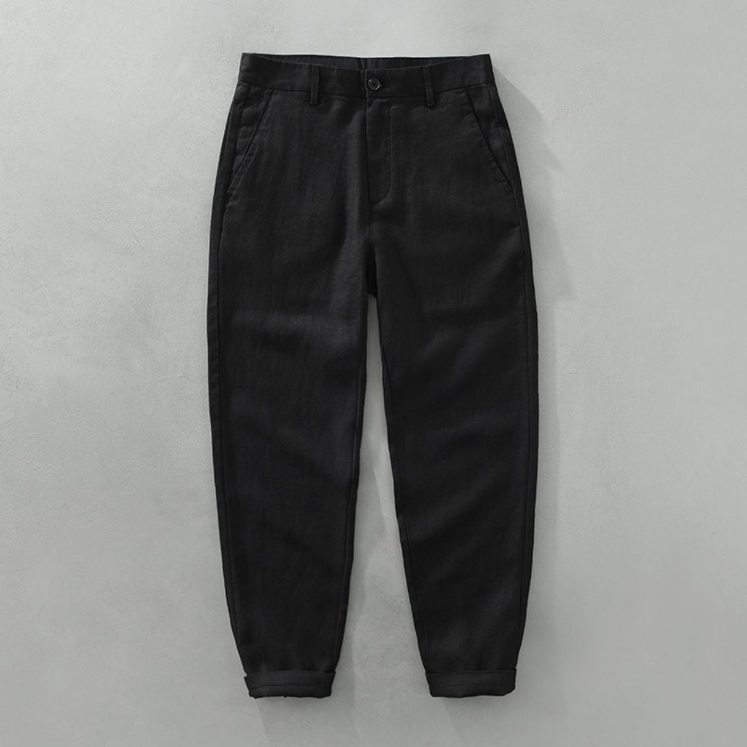 Pantalon fuselé aspect lin léger