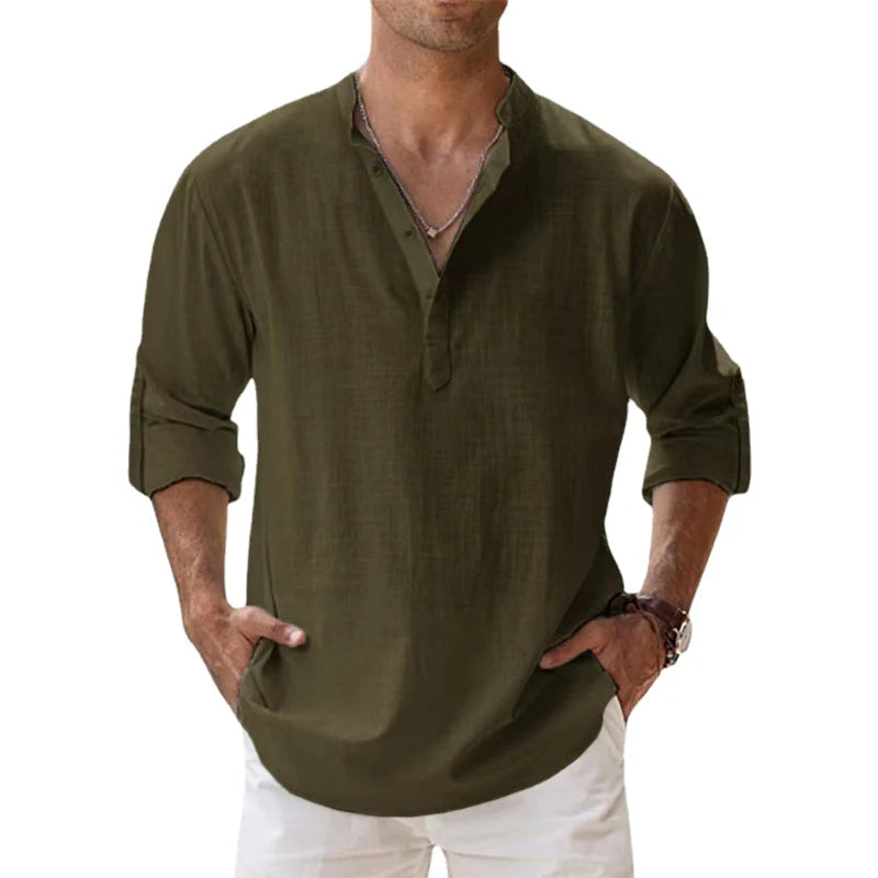 Chemise henley en lin col boutonné coupe décontractée homme – Ranelagh