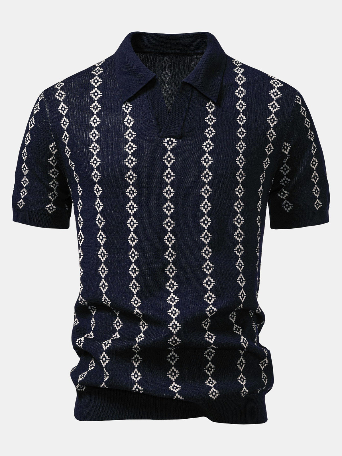 Polo maille motif losanges col ouvert