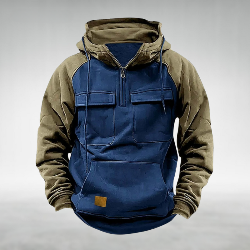 Sweat à capuche demi-zip bicolore