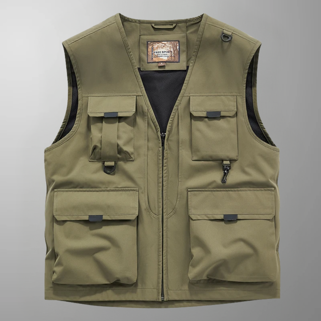 Gilet cargo sans manches multi-poches kaki