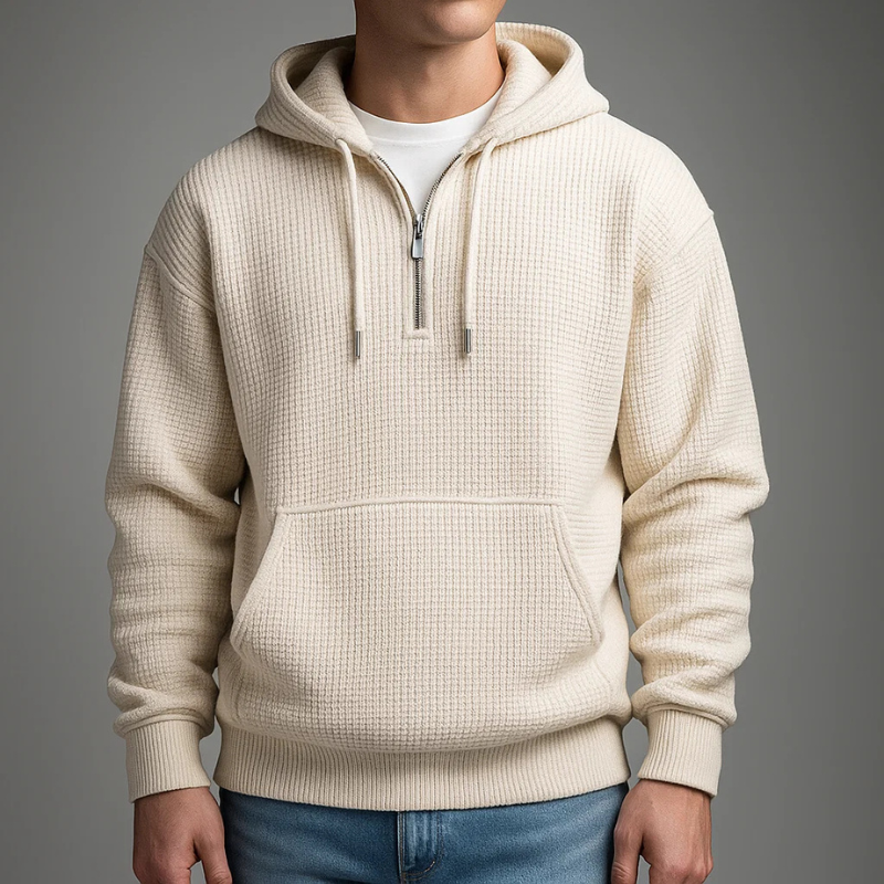 Sweat à capuche demi-zip maille gaufrée