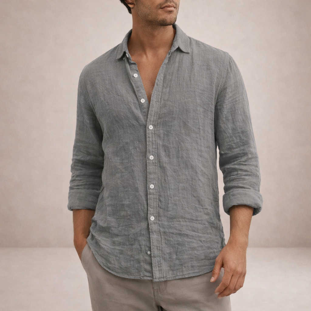 Chemise en lin coupe régulière col ouvert au style intemporel homme – Galilée