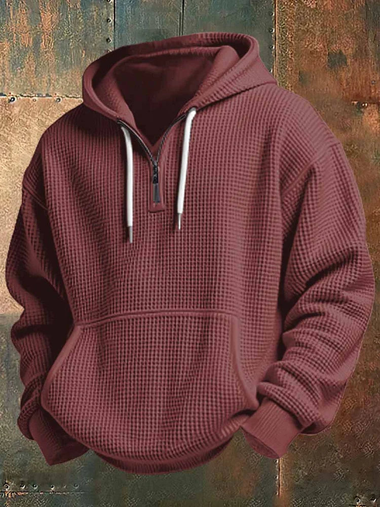 Sweat à capuche gaufré quart-zip