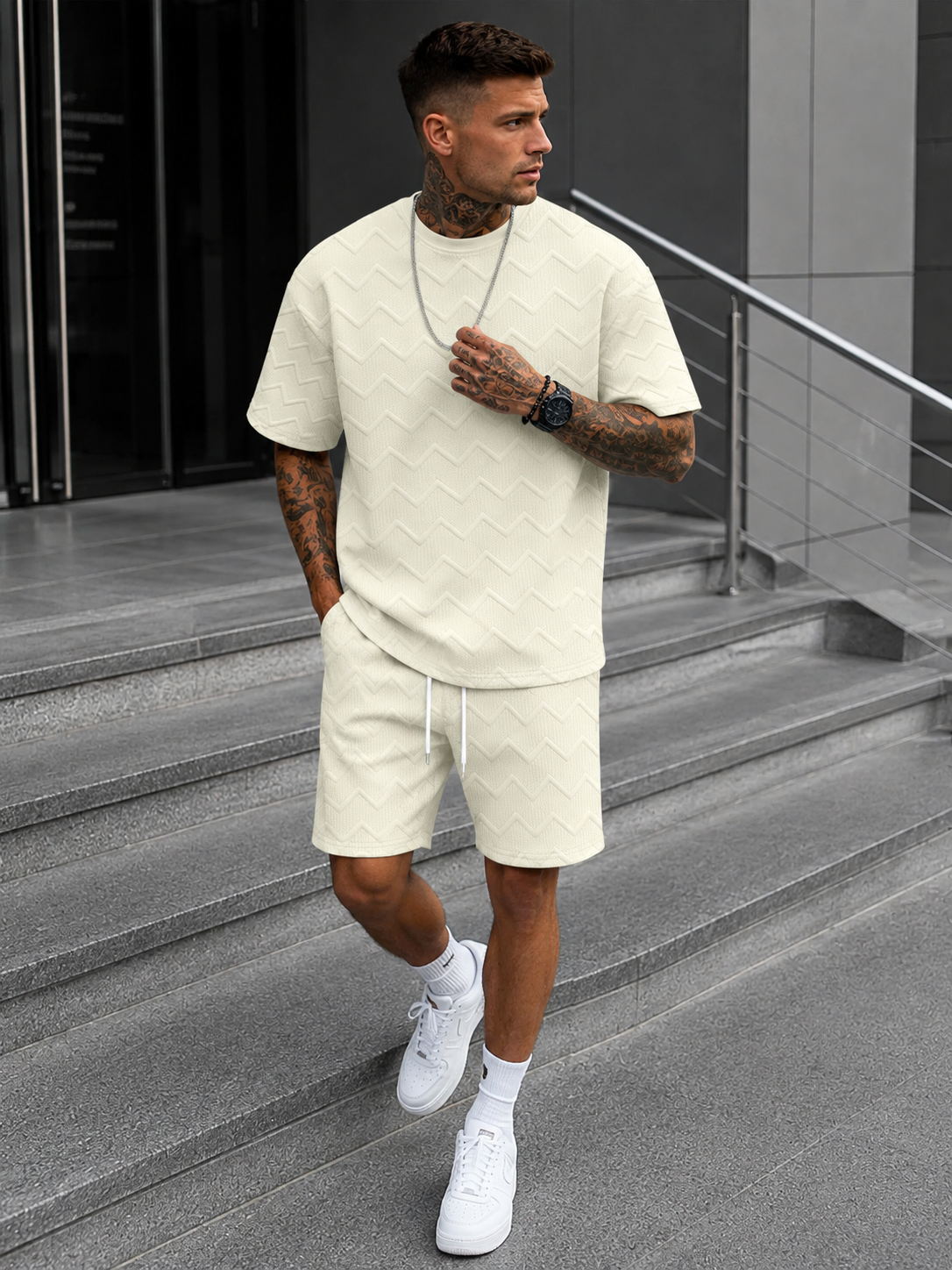 Ensemble t-shirt oversize et short assorti été style chic intemporel homme – Bussy