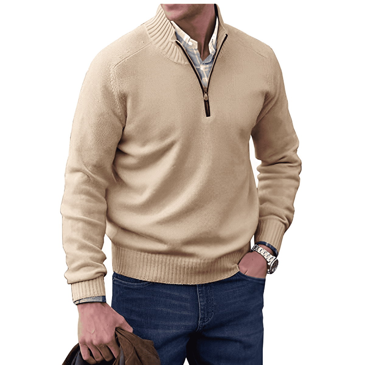 Pull zippé en maille cachemire col montant homme – Castiglione
