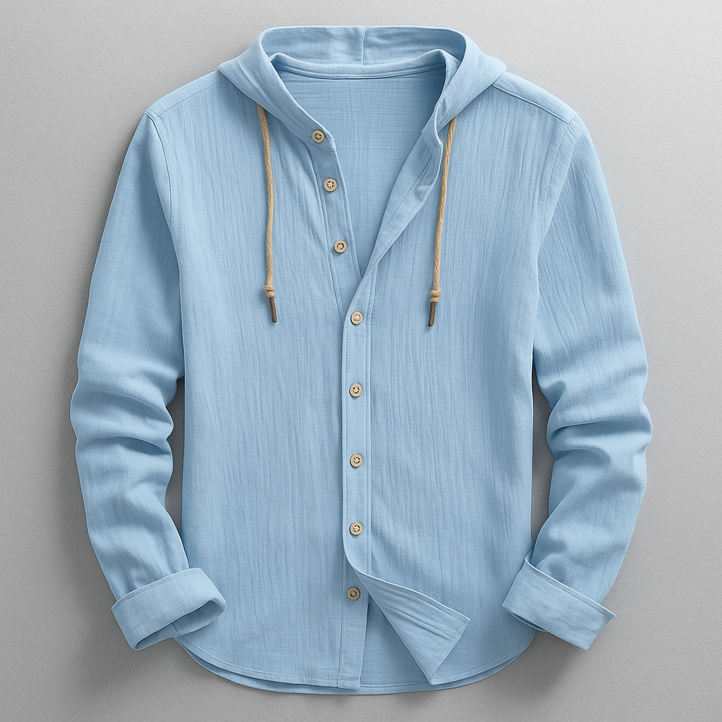Chemise à capuche boutonnée aspect lin