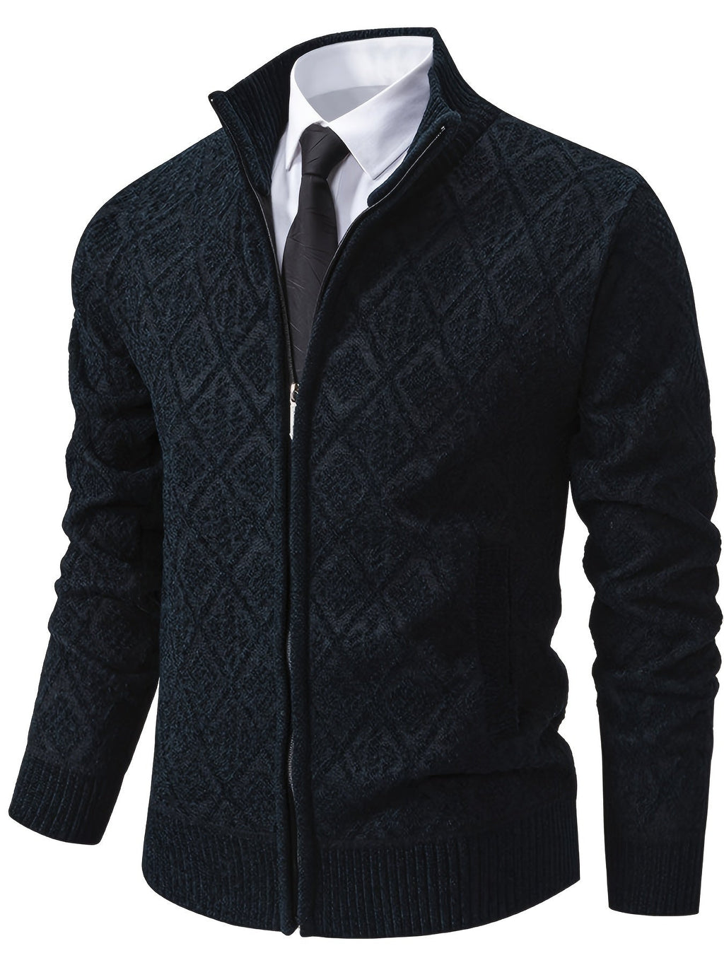 Pull zippé col montant motif géométrique