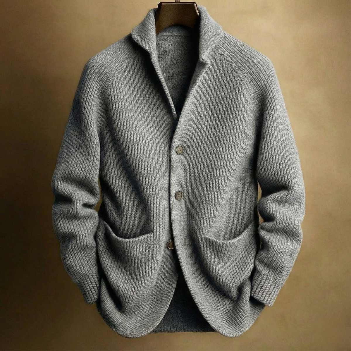 Gilet maille côtelée col châle crème