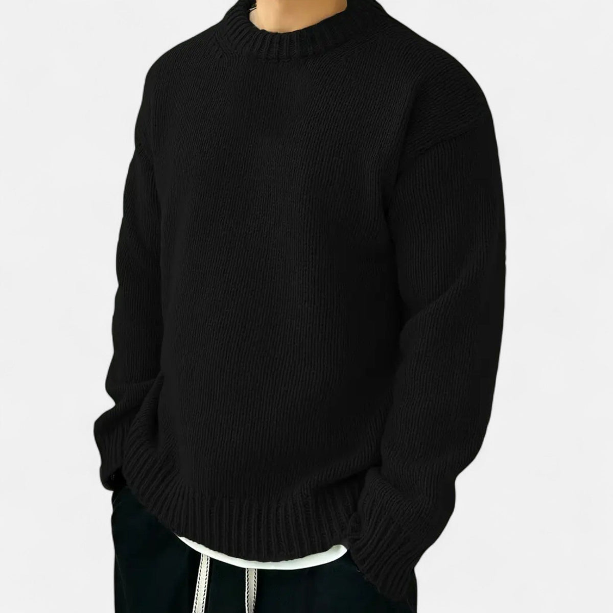 Pull col rond uni coupe classique confort des saisons fraîches homme – Hautefort