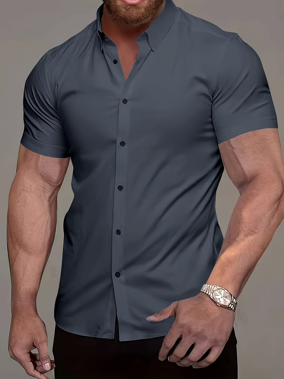 Chemise unie manches courtes à col revers