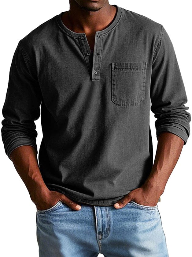 Chemise col tunisien aspect délavé homme, coloris noir